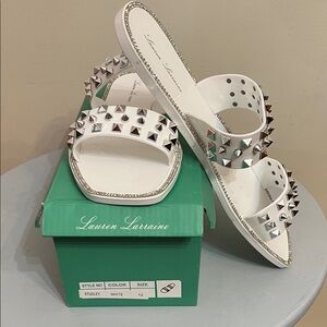 NIB Lauren Lorraine Studly White Studded Sandals